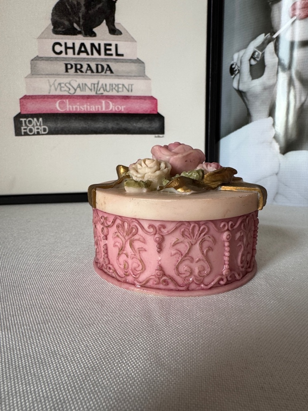 Decorative Pink Floral Trinket Box - Women Accessories